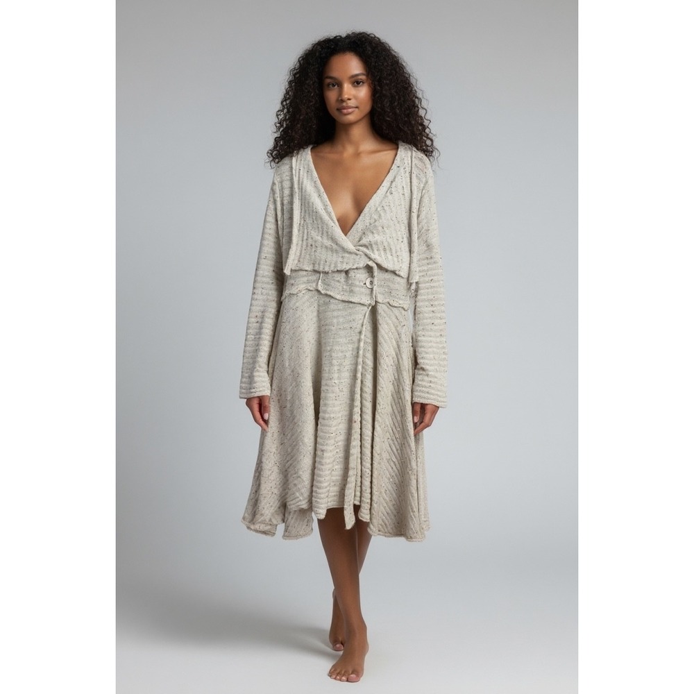 UMGEE Embellished Knit Wrap Dress Cardigan Style Natural Size S